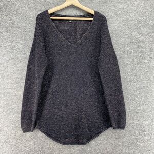 A New Approach Sweater Pullover Women L Large Black V-Neck Knit Long Sleeve